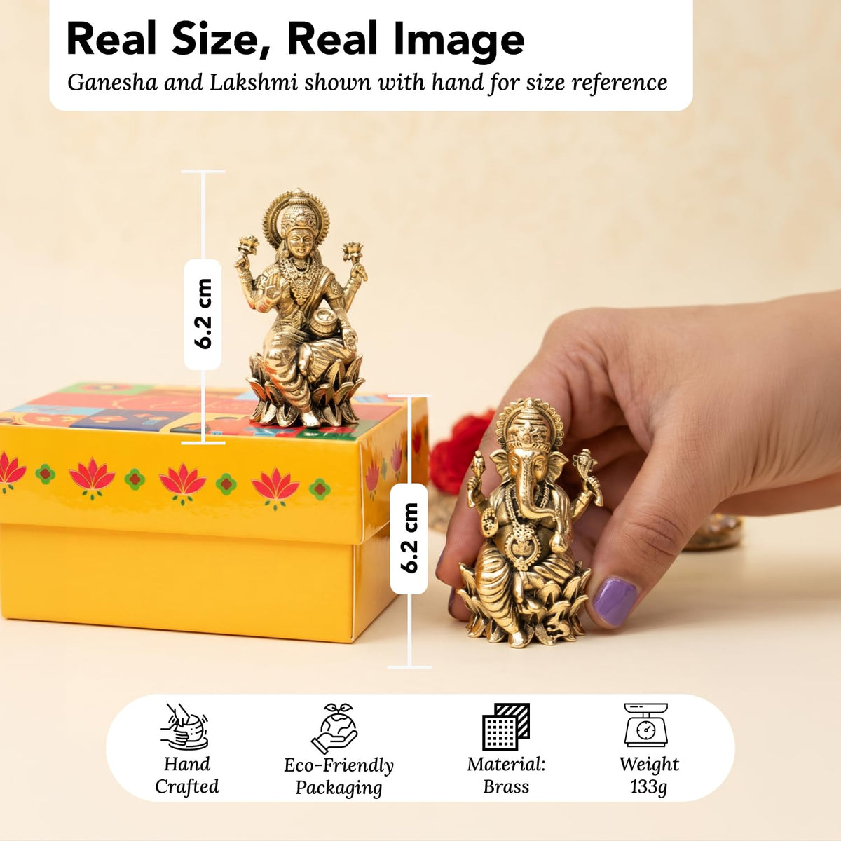 100% Pure Brass Lakshmi Ganesh Idol with Gift Box | Pital Murti for Pooja Room Decor Office Desk | Religious Housewarming Grah Pravesh Diwali Wedding Gift for Couple