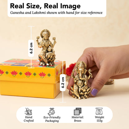 100% Pure Brass Lakshmi Ganesh Idol with Gift Box | Pital Murti for Pooja Room Decor Office Desk | Religious Housewarming Grah Pravesh Diwali Wedding Gift for Couple