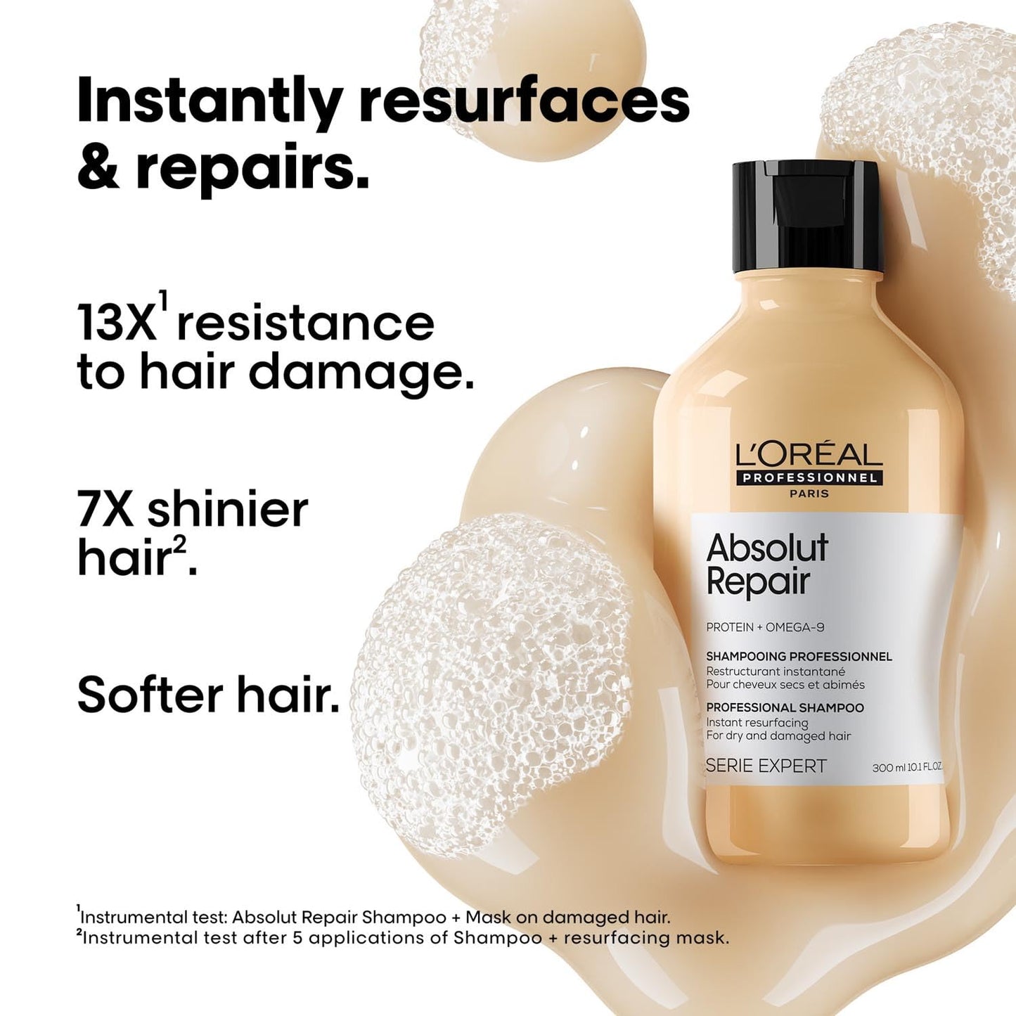 L'Oréal Professionnel Absolut Repair Shampoo for Dry & Damaged Hair - 300ml | Professional shampoo for Strengthening and Repairing Hair, With Protein & Omega-9, For Men & Women