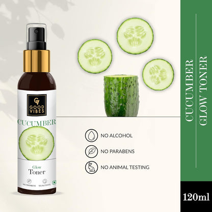 Good Vibes Cucumber Glow Toner 120 ml, Hydrating Pore Tightening Moisturizing Revitalising Face Spray Toner for All Skin Types, Natural, No Alcohol, Parabens & Sulphates, No Animal Testing