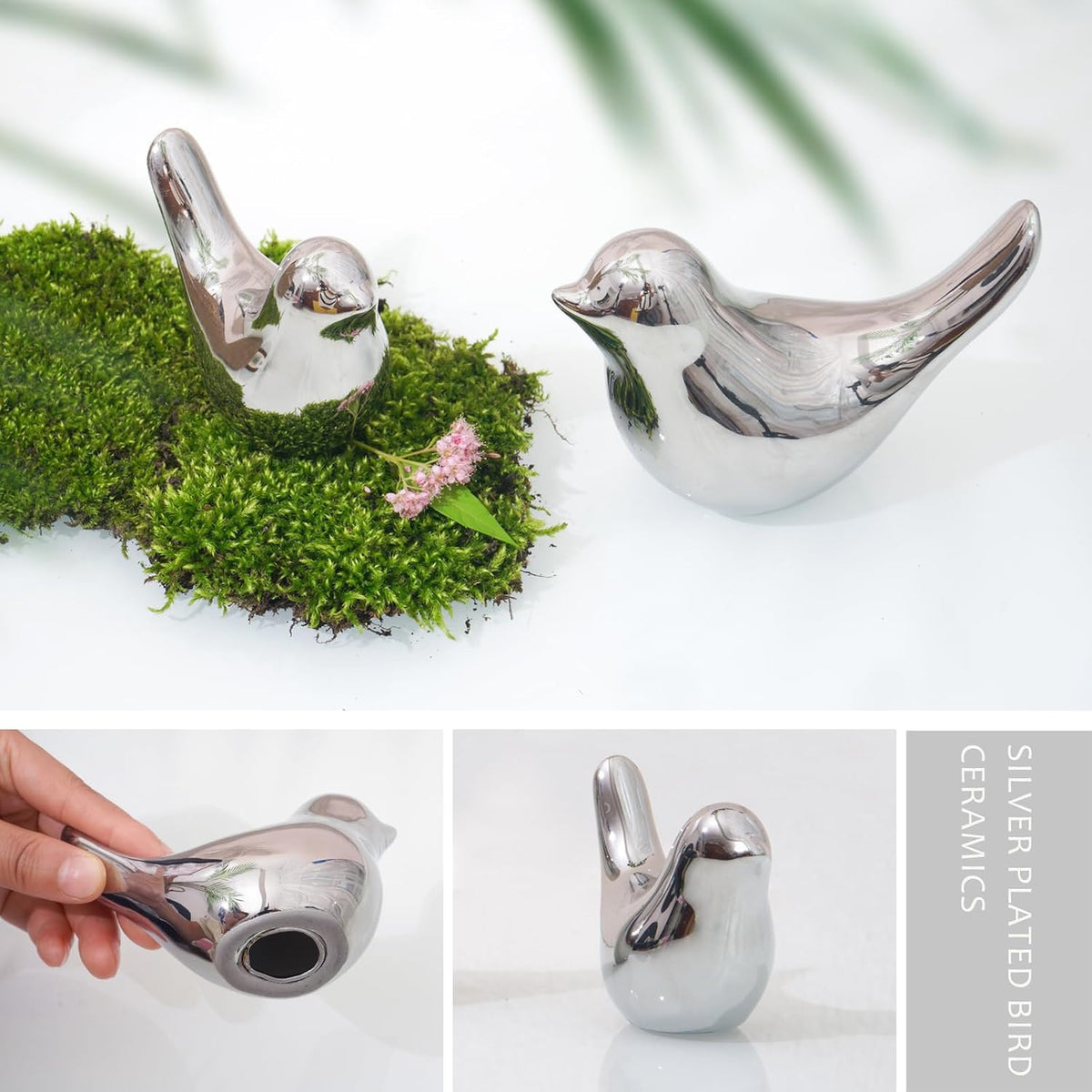 Silver Birds Showpiece for Home Decor | Set of 2 Decorative Bird Figurines | Silver Bird Statue for Living Room, Bedroom, Office, Table, Shelf & Cabinet Decoration | Elegant Home Decorative Showpiece