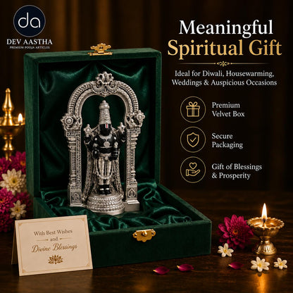 Silver Plated Tirupati Balaji Idol 4.7 Inch | Balaji Murti for Pooja Room, Home Decor & Living Room | Spiritual Gift Showpiece for Housewarming