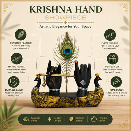 Krishna Hand Showpiece with Flute Peacock Feather,Housewarming Gifts for New Home,Wedding for Couple Home Office Decor Decoration Items for Living Room,Griha Pravesh Gift