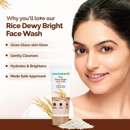 Mamaearth Rice Dewy Bright Face Wash With Rice Water & Niacinamide for Glass Skin | For Hydrated & Even Tone | Glowing & Brightening | Korean Skin Care Product | For Men & Women | 200 ml