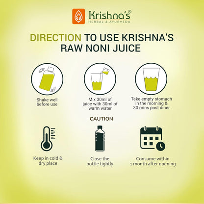 KRISHNA'S HERBAL & AYURVEDA Raw Noni Juice-1000 Ml|Preservative Free|No Added Thickener Color Or Flavor|Sugar Free Juice|Enhance Energy|Made With Fresh Noni Fruit (Morinda Citrifolia)