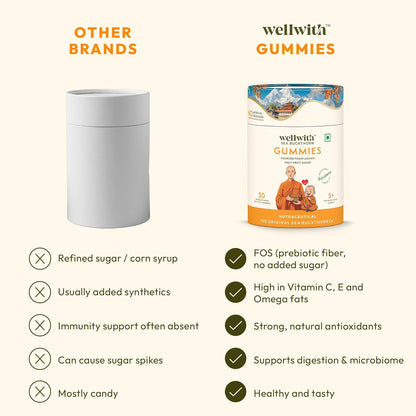 Wellwith Sea buckthorn Gummies for kids and adults, Vitamin C Rich, multivitamin supplement, Immunity (60 Gummies,Pack of 1)