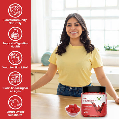 WELLAYA Premium Dried Strawberry | 100% Natural Dehydrated Strawberries | High In Vitamin C, Nutrients & Other Anti-oxidants | Healthy and Tasty Whole & Dried Strawberries