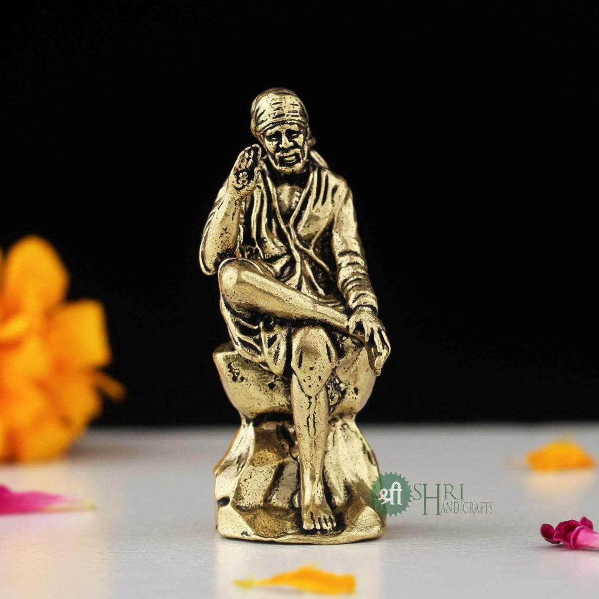 Brass 2" Sai Baba Statue | Symbol of Faith and Blessings | Sai Baba Murti Hindu God Idol Figurine Perfect for Decoration Puja & Gifting Purpose Sculpture (Weight- 40gm)