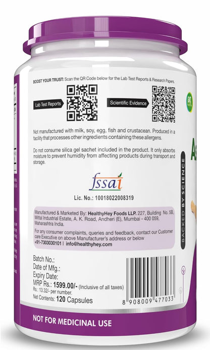 Zephivo HealthyHey Nutrition Ashwagandha Powder Withania Somnifera | 100% Natural Ashwagandha Capsules - Ashwagandha Rejuvenates Mind & Body-120 Ashwagandha Capsules
