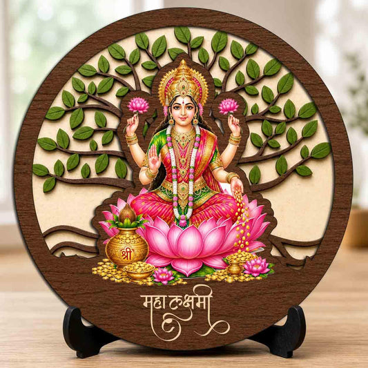 Plan To Gift Lakshmi Ji Wooden Murti for Home Mandir, Prayer Room, Table Top Decor & Spiritual Gifting - 5x5 Inch