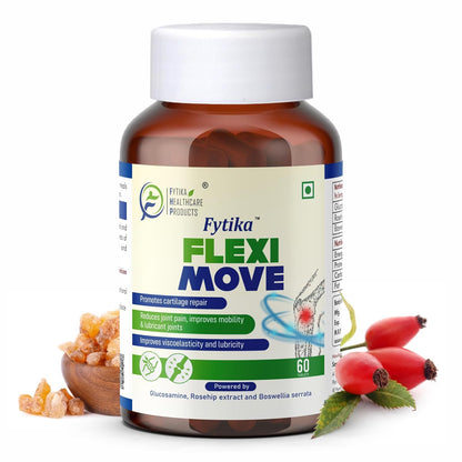 Fytika Flexi Move supplement bottle with ingredients on a white background