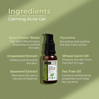 Indus Valley Calming Acne Gel with Seaweed Extract & Tea Tree Oil for Pimples, Soothes, Clarifies, and Refreshes Skin Naturally – 30ml