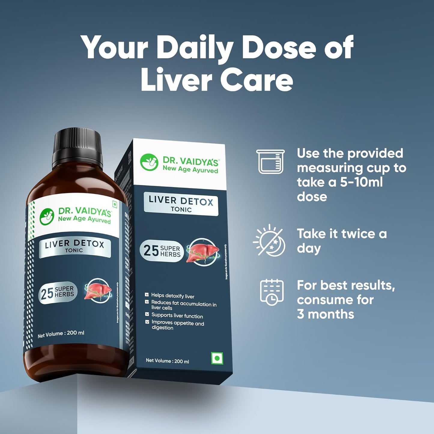 Dr. Vaidya's Liver Detox Tonic | 100% Ayurvedic | Fatty Liver Support | Liver Detox Supplement/Drink | Improve Digestion & Boost Metabolism | Liver Tonic for men & Women | 200ml