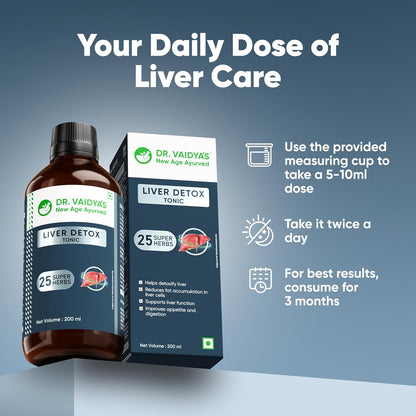 Dr. Vaidya's Liver Detox Tonic | 100% Ayurvedic | Fatty Liver Support | Liver Detox Supplement/Drink | Improve Digestion & Boost Metabolism | Liver Tonic for men & Women | 200ml