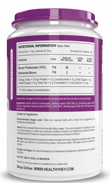 Supplement container with nutritional information label on a white background
