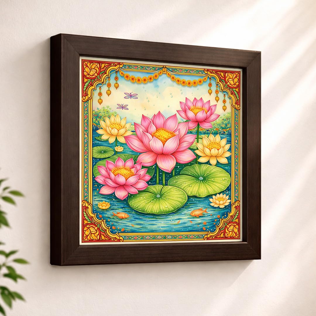 Lotus Pond Peace Calm Water Floral Serenity Nature Harmony Sacred Framed Poster Artwork Decor Painting