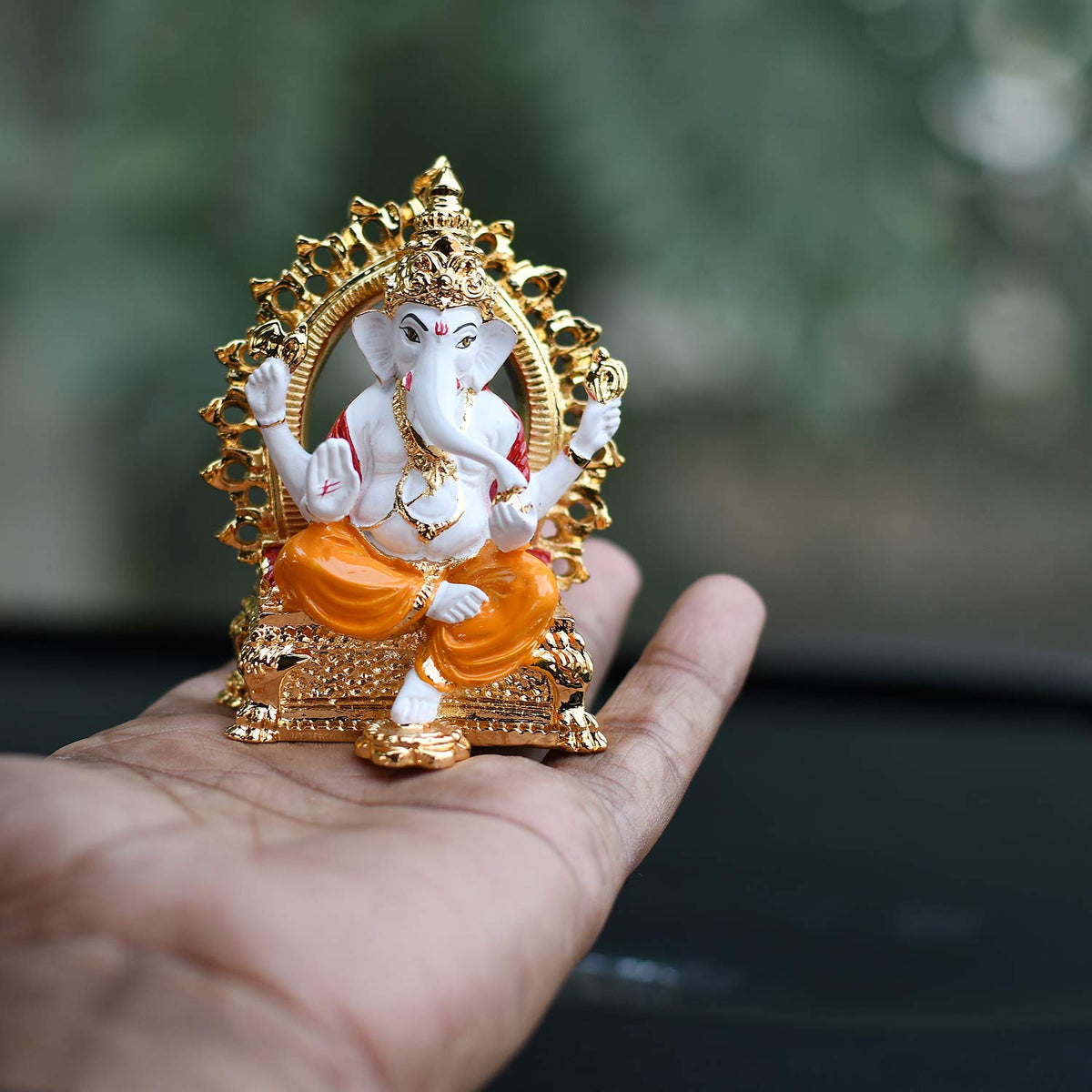 Gold Plated Ganesha Idol Statue for Gift - God Ganesh Ganpati Sitting Idols Sculpture Good Luck & Success for Home Puja Gifts (Size 3.5 x 2 Inches)