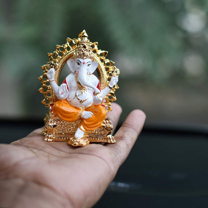 Gold Plated Ganesha Idol Statue for Gift - God Ganesh Ganpati Sitting Idols Sculpture Good Luck & Success for Home Puja Gifts (Size 3.5 x 2 Inches)