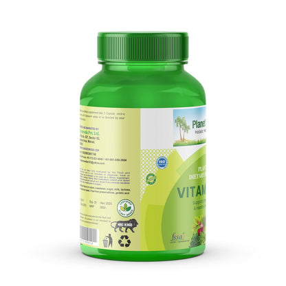 Planet Ayurveda Vitamin B12 60 Capsules – Whole Food Methylcobalamin for Energy & Immunity – Vegan B12 with Probiotics & Enzymes – Gluten-Free Supplement