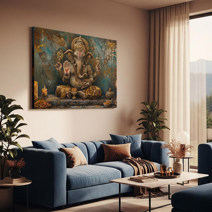 Canvas Wall Art Painting, 7 Running Horses with Rising Sun, Vastu Frame Decor, Multicolour, 45.7 x 61 cm (GANESHA)