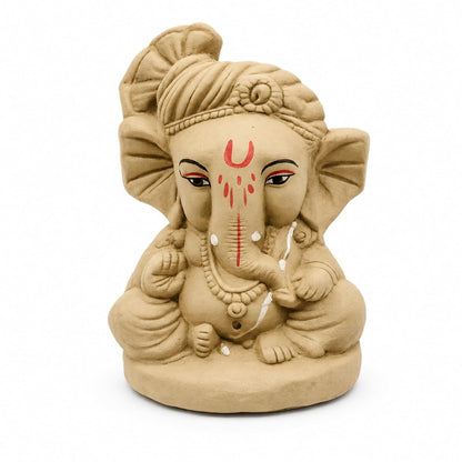 SHOPMEFAST Clay Ganesh Idol, 4 Inches Height, Water Soluble Ganpati Murti for Ganpati Visarjan (Small) (Natural Brown - Bal Ganesha)