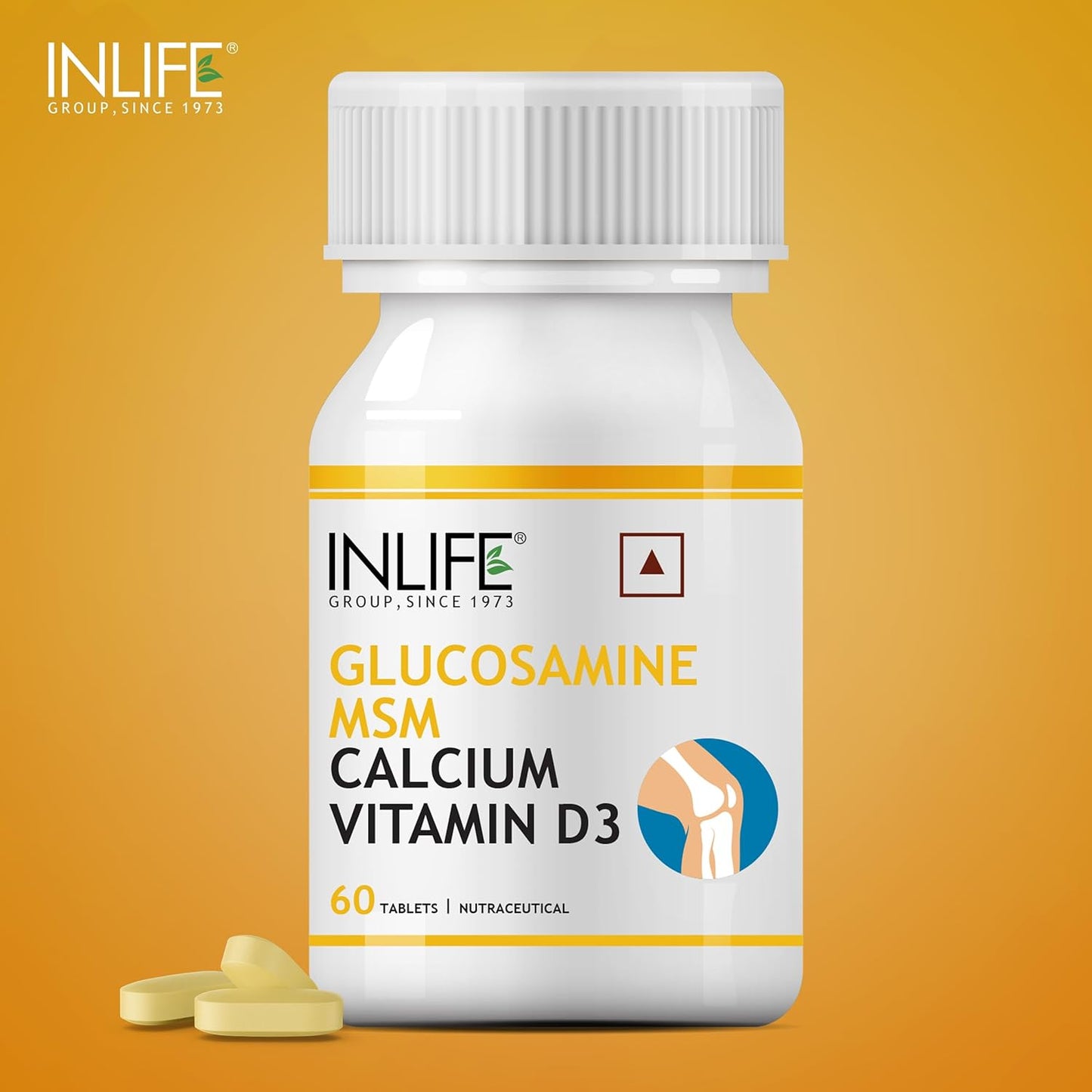INLIFE Glucosamine Tablets for Joint | With MSM Calcium & Vitamin D3 | Cartilage, Bone Health Supplement - 60 Tablets (Pack of 1, 60)
