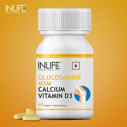 INLIFE Glucosamine Tablets for Joint | With MSM Calcium & Vitamin D3 | Cartilage, Bone Health Supplement - 60 Tablets (Pack of 1, 60)