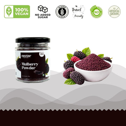 Nectar Superfoods Freeze Dried Mulberry Powder- 60 grams Jar-Pack of 1 Nos 100% Natural | No Added Sugar, Preservative-Free & Vegan | Processed in India