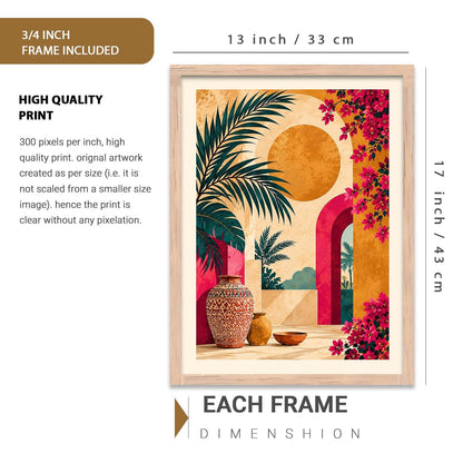 Aesthetic BOHO Wall Art Home Decoration | Maximalist BOHO Paintings with Frame for Living Room Bedroom Hotel | Digital Reprint Set of 3 | 13X17 Inch