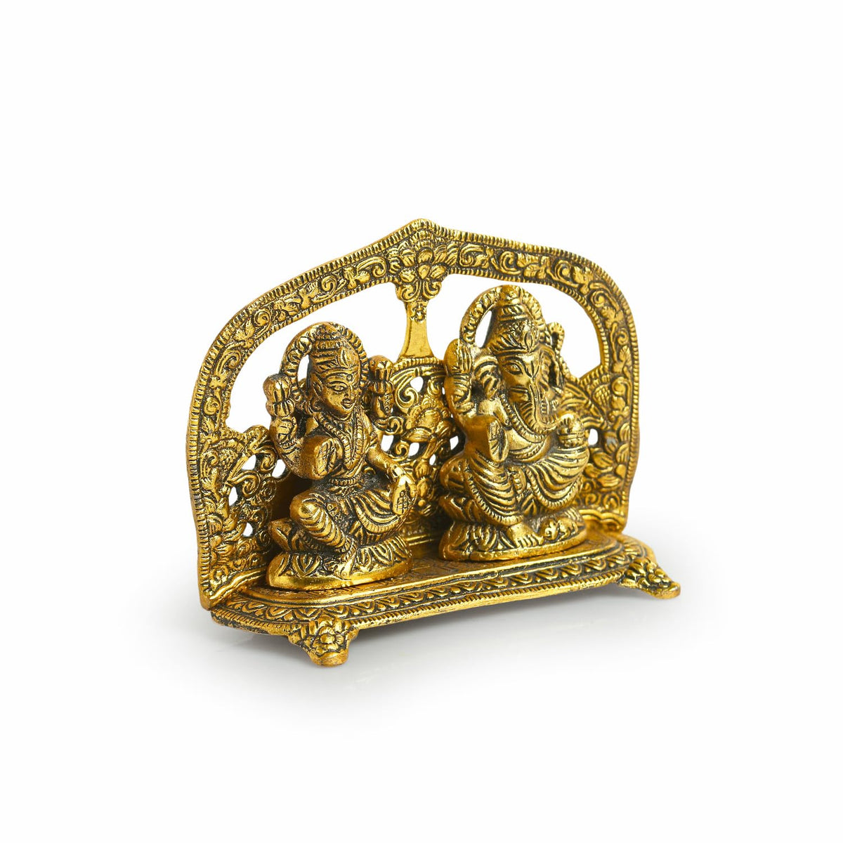 'Laxmi Ganesh' Idol Showpiece Figurine (5.0 Inches, Golden, Metal)|Handcrafted Laxmi Ganesh Idol for Home Décor Laxmi Ganesh Murti for Pooja Room