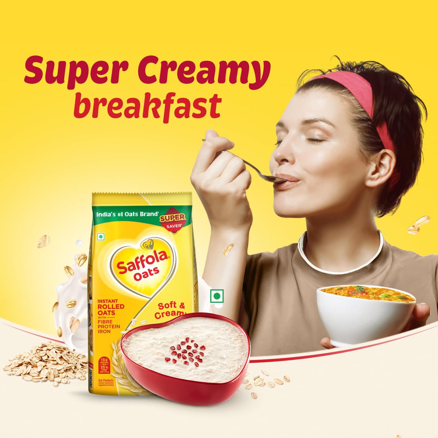 Saffola Oats, 13g High Protein, 10g High Fibre | Instant Rolled Oats | Soft and Creamy | Helps manage weight