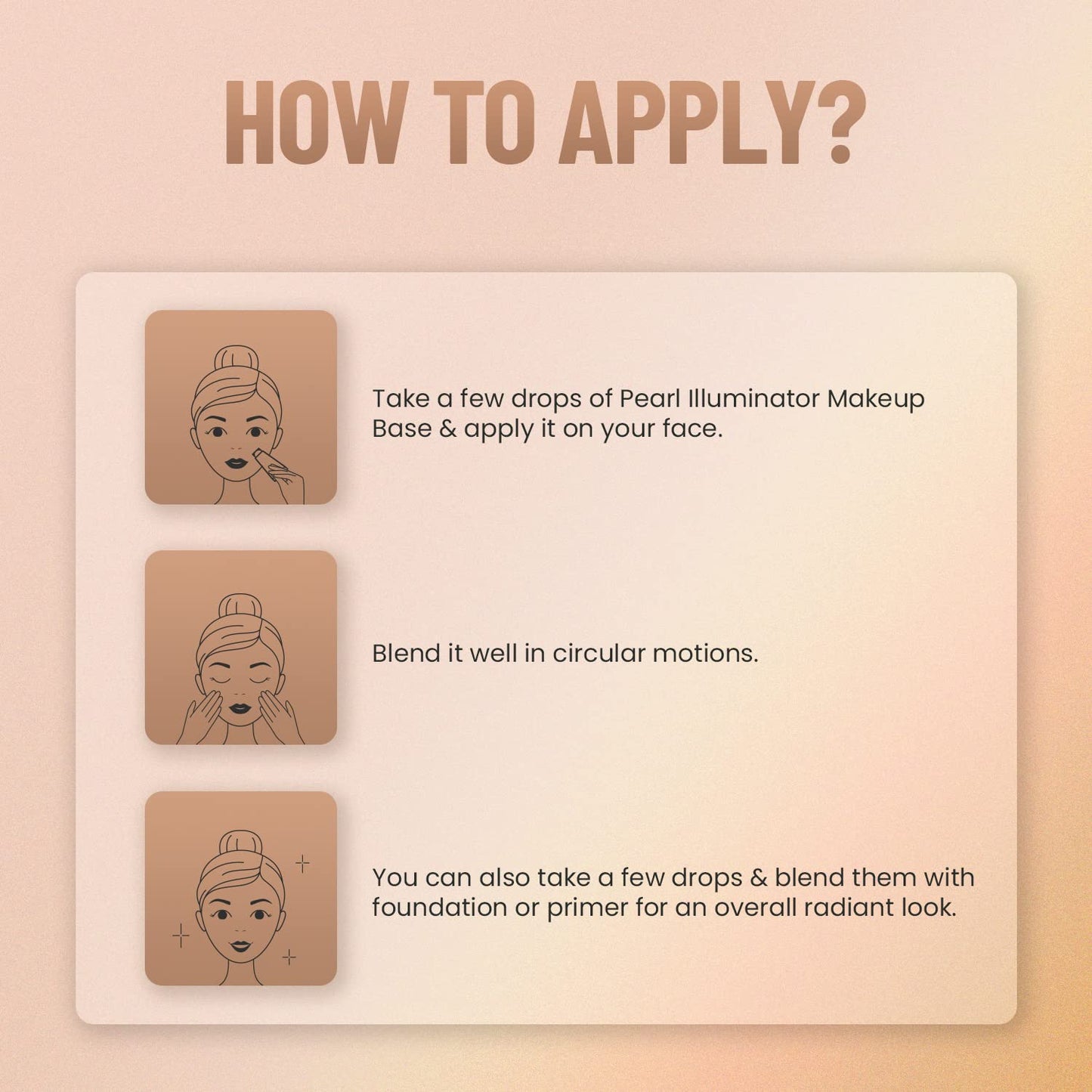Instructions on how to apply Pearl Illuminator Makeup Base with illustrations and text.