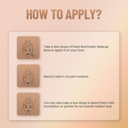 Instructions on how to apply Pearl Illuminator Makeup Base with illustrations and text.