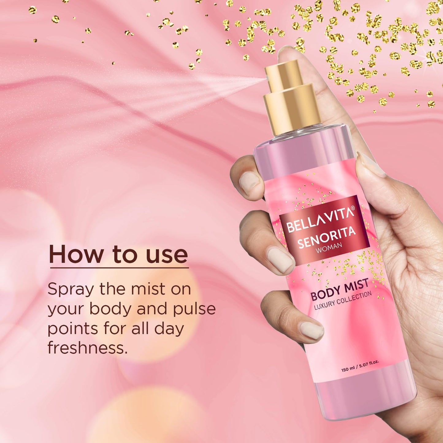 Bella Vita Luxury Senorita Women Body Spray Mist Perfume for Refreshing Floral & pomegranate Long Lasting Fragrance with Mint, 150 Ml