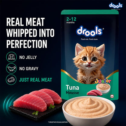 Drools Kitten Wet Mousse 80g | Tuna | High Protein | Promotes Hydration & Easy Digestion | Grain Free | No Artificial Additives | Enriched with Vitamins & Antioxidants