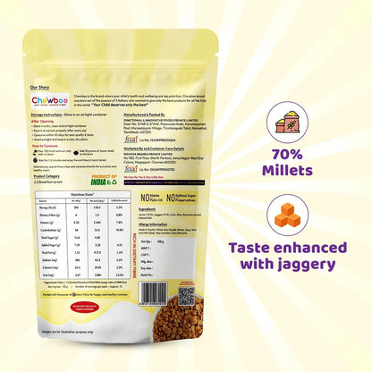 Chewboo Jowar Millet Shells for Kids | Light & Gut-Friendly Fibre Cereal | 72% Jowar & Jaggery | No Refined Sugar | Crunchy Healthy Snack | 400g
