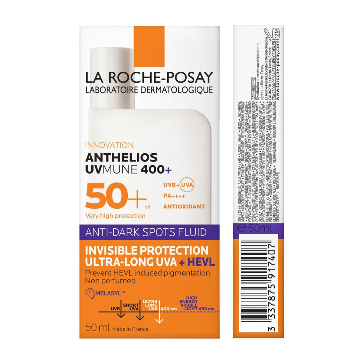 La Roche-Posay Anthelios UVMune 400+ sunscreen packaging on a white background