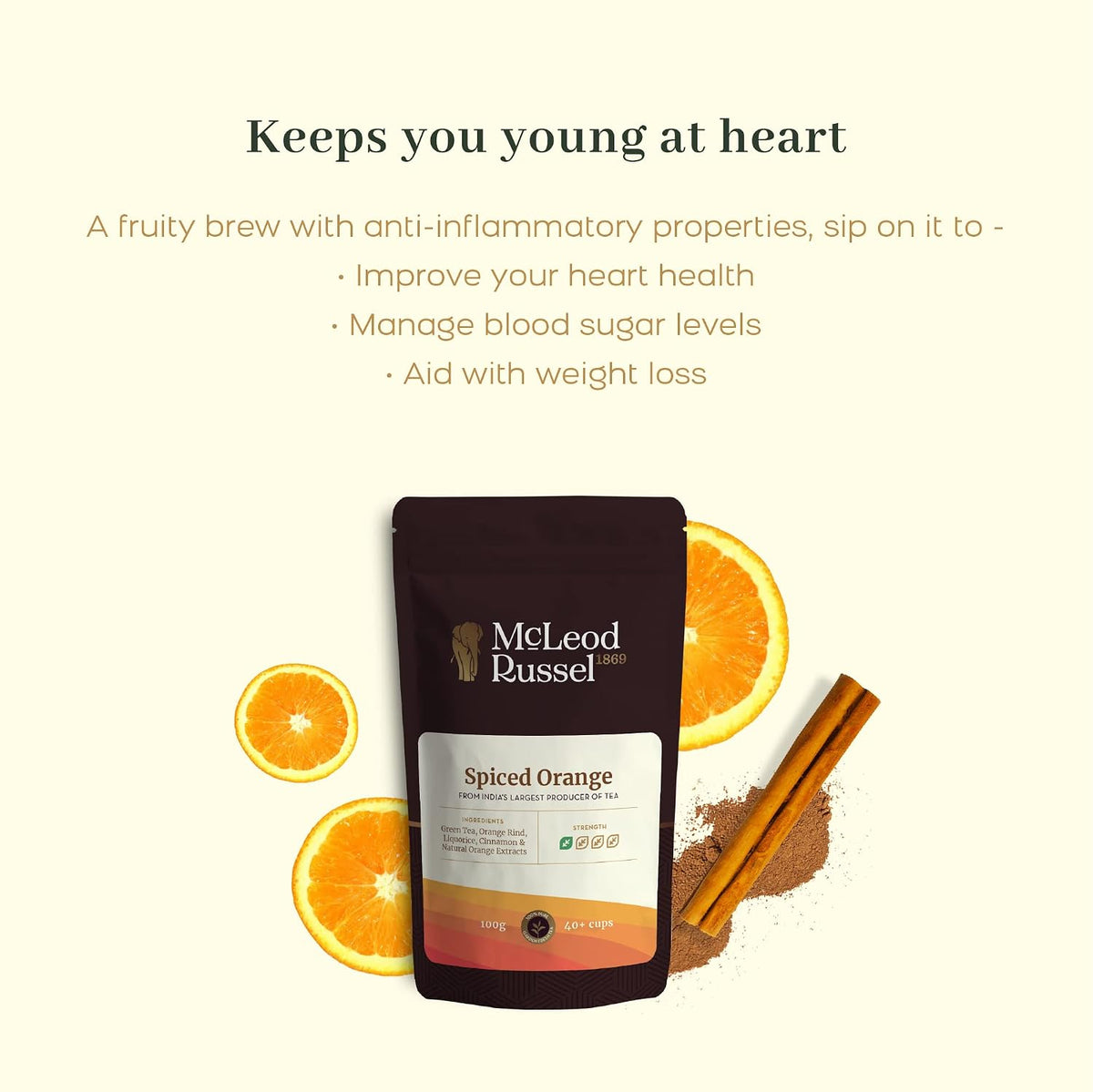 McLeod Russel 1869 – Spiced Orange | 100g | Long Leaf Green Tea | Anti-Inflammatory | Improve Heart Health | 40+ Cups