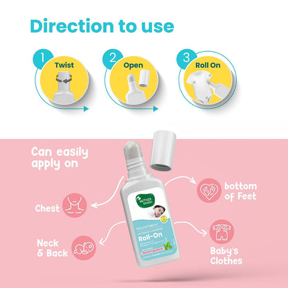Mother Sparsh Natural Vapour Complete Cold Relief Roll-On for Babies-15ml | With Thymol Crystal, Eucalyptus Oil & Peppermint Oil for Cold & Cough | 100% Natural | Relieves Chest Congestion
