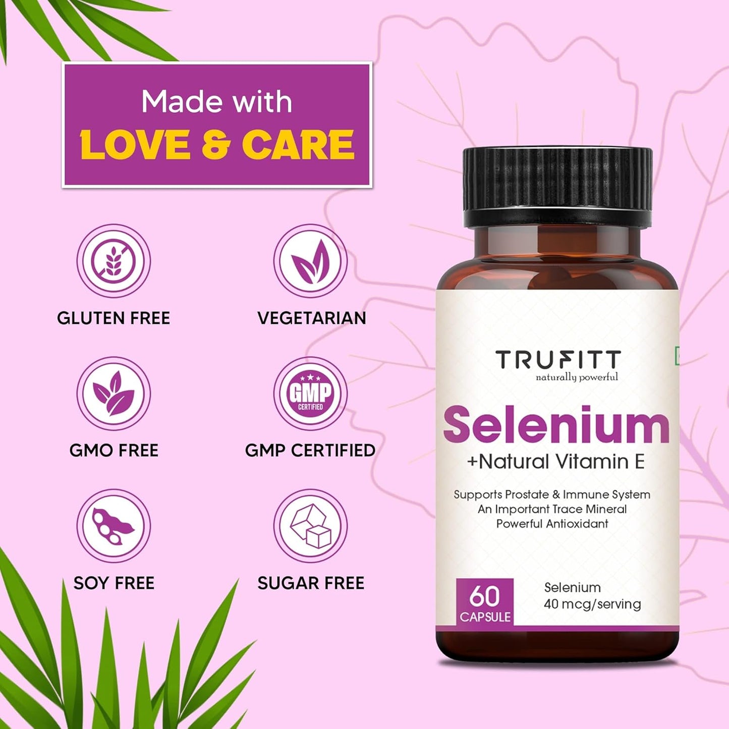 Selenium Capsules 40Mcg + Vitamin E 10Mg, With Green Tea Extract- Optimal Health, Antioxidant Supplement With Superior Absorption (60 Capsules)