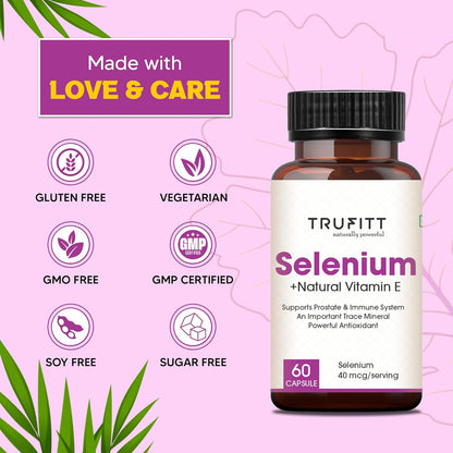 Selenium Capsules 40Mcg + Vitamin E 10Mg, With Green Tea Extract- Optimal Health, Antioxidant Supplement With Superior Absorption (60 Capsules)