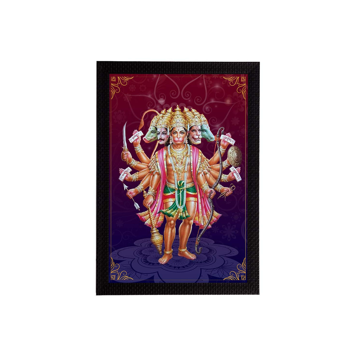Engineered Wood Panch Mukhi Lord Hanuman Satin Matt Texture UV Art Painting, 10 Cm