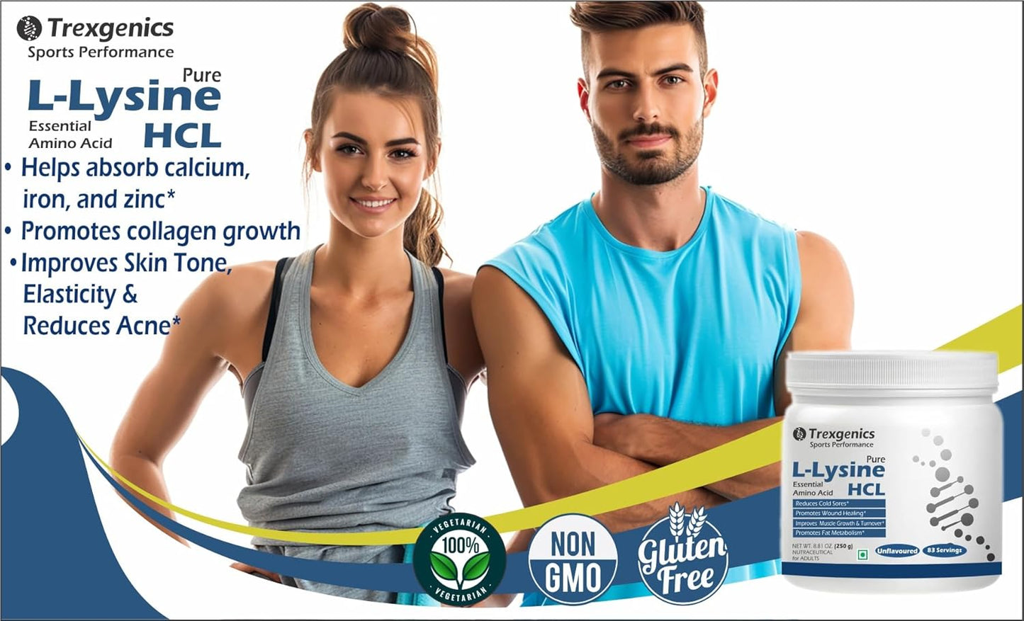 Trexgenics L-LYSINE HCL PURE POWDER Essential amino acid Cold Sores, Immunity, Muscle Mass, Skin, Hair Support 83 Servings (250 GRAM)