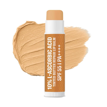 BAKE 2.5% Kojic Acid Mulberry Extract Tinted Butter Brightening Lip Balm SPF 55 PA++++ 24 Hour Moisturization | For Dark, Pigmented, Dry & Flaky Lips | De-Tan Lip Balm - 5g