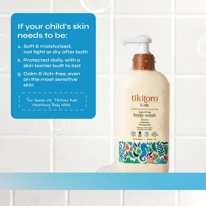 Tikitoro Kids Nourishing Body Wash | Pediatrician Approved | Vegan | Cleanses, Moisturizes & Nourishes Skin | Almond, Calendula, Pomegranate Extract | No Parabens & Sulphates, Age 4+ years (300ml)