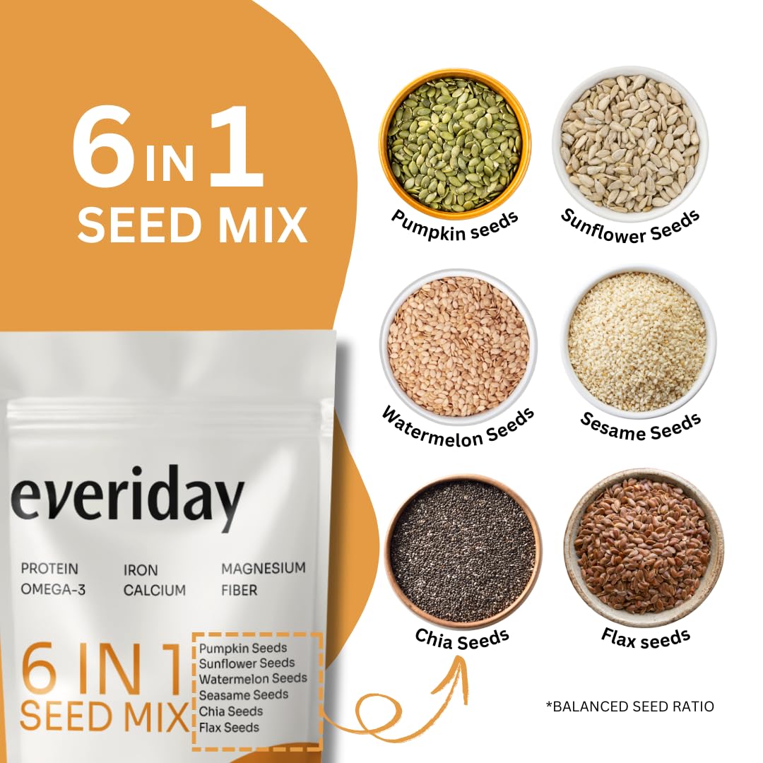 Everiday Honey & Peri Peri Roasted 6-in-1 Super Seed Mix | 250g | Pumpkin, Sunflower, Watermelon, Sesame, Chia & Flax | Healthy Crunchy Snack for Daily Nutrition | High Protein, Fibre & Omega-3 | Vegan & Gluten-Free
