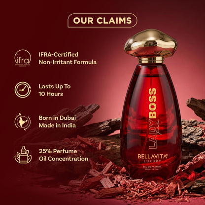 BELLAVITA LUXLADY BOSS Femme | Dubai Crafted | Perfume For Woman | 100ml | 25% Oil Concentration | Coffee, Jasmine, Vanilla & Musk | Premium Long Lasting Perfume