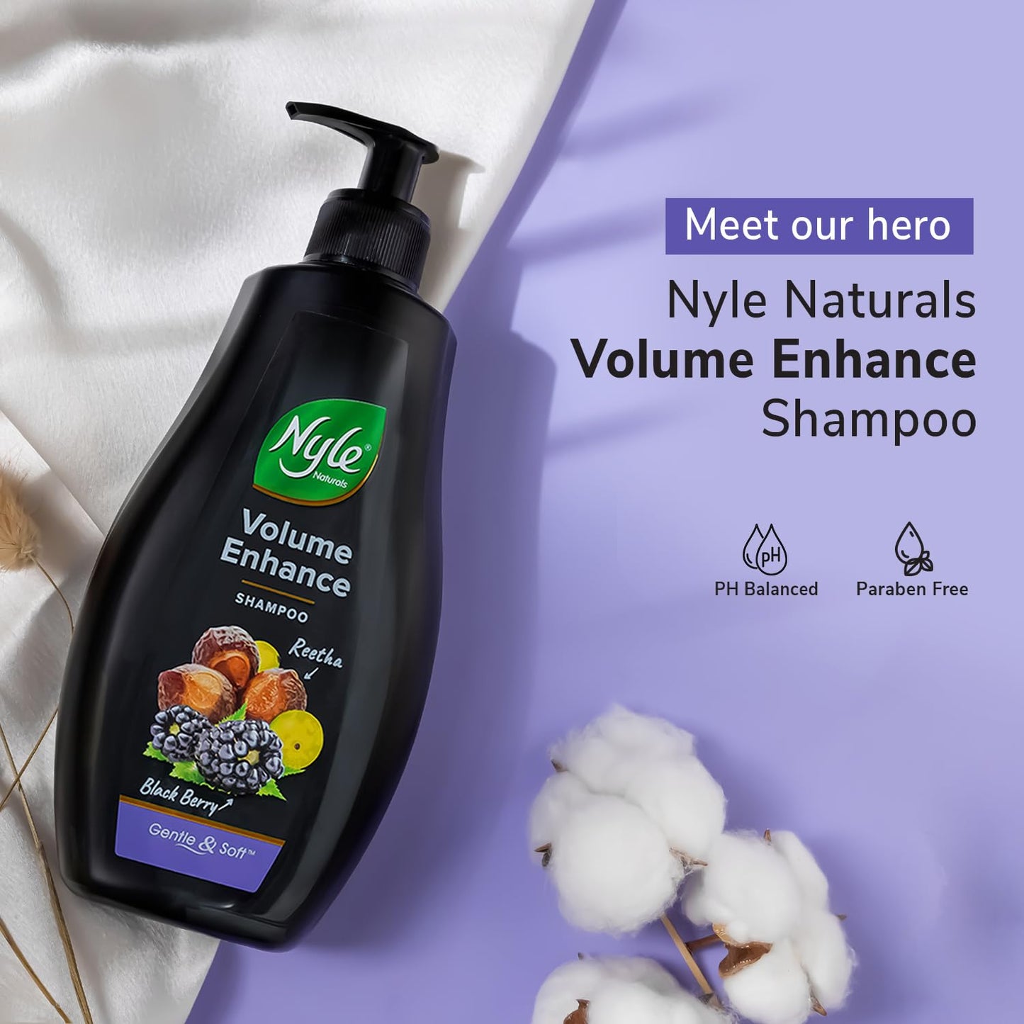 Nyle Naturals Volume Enhance Shampoo |For Voluminous Hair |With Reetha, Blackberry & Amla |Gentle & Soft Shampoo For Men & Women, 400ml