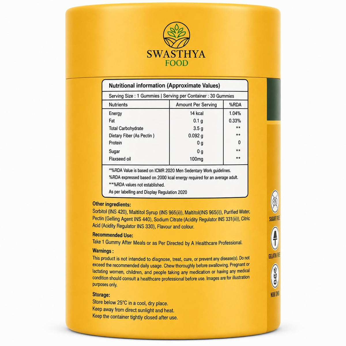 SWASTHYA AATA Omega 3-6-9 Gummies Sugar Free Vegan & Gelatin Free Chewable Flaxseed Oil Supplement For Adults Plant Based Vitality Heart & Brain Daily Nutrition Support Pineapple Flavour