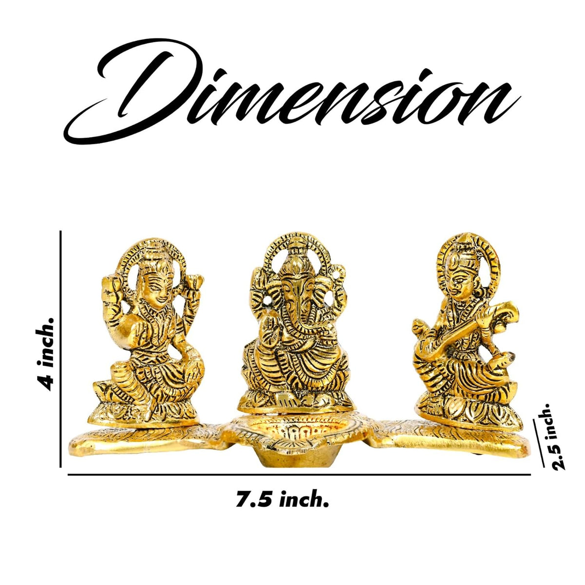 Kalakriti God Idols for puja Room Metal Antique Ganesh laxmi Saraswati Idol Murti |Decorative Platter with Diya, Sitting Blessing Ganpati for Diwali Decoration Festival, Golden